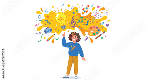 фотографія Joyful person celebrates creativity with a colorful doodle explosion of imagination and art