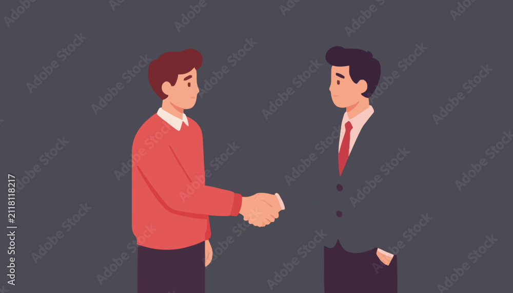 Fototapeta premium Two men shaking hands representing professional partnership agreement collaboration success and mutual trust business concept illustration with professional attire engaging