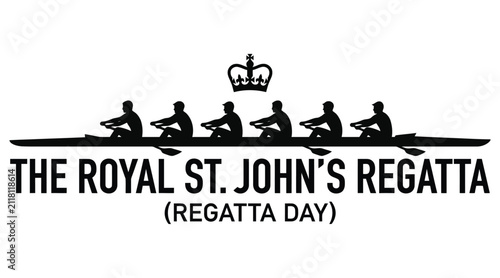 Cuadro en lienzo Black Silhouette Of Rowing Team With Crown and text The Royal St