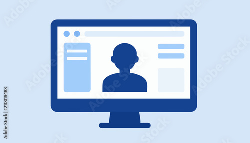 Digital user profile interface displayed on a modern desktop computer screen vector illustration graphic with computer monitor with interface abstract layout