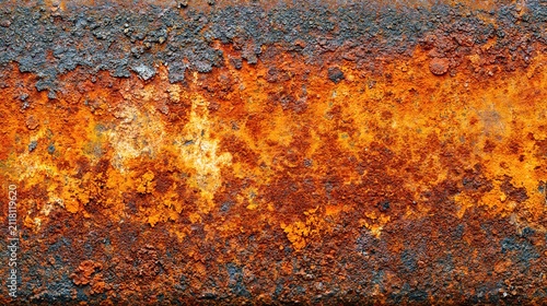 Close-up flat lay of rusted iron metal texture, vivid orange-red iron oxide rust with complex layered oxidation patterns, studio flat lighting, ultra high resolution metal background 