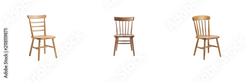 Canvastavla Set of 3 isolated wooden dining chairs on white background