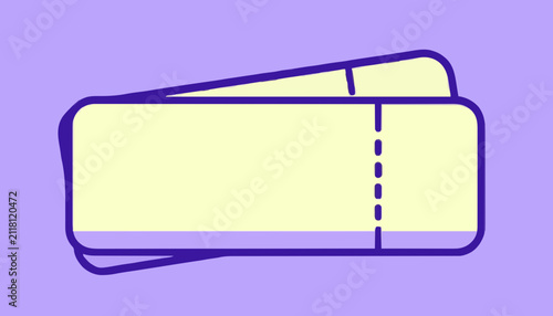 Minimalist vector illustration featuring two blank rectangular admission tickets with a perforated edge design with displays minimalist graphic