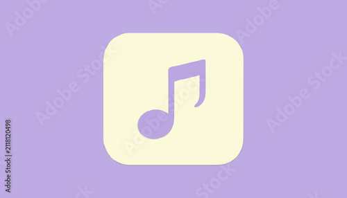 Minimalist musical note symbol displayed within a rounded square against a soft pastel background with light purple background centered inside light
