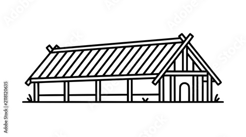 Foto Viking Longhouse Outline Icon: Traditional Norse Architecture, Ancient Building