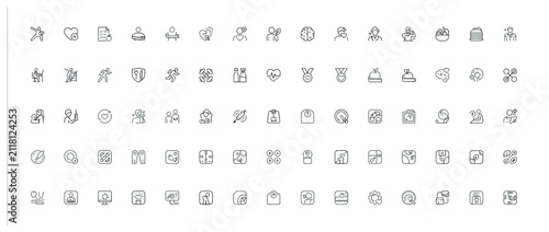 Foto Set of fifty health and wellness line icons for fitness nutrition and medical li