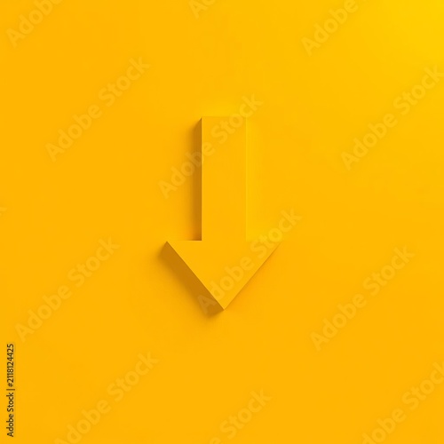 Downward pointing arrow symbol on a yellow background, loss, descent