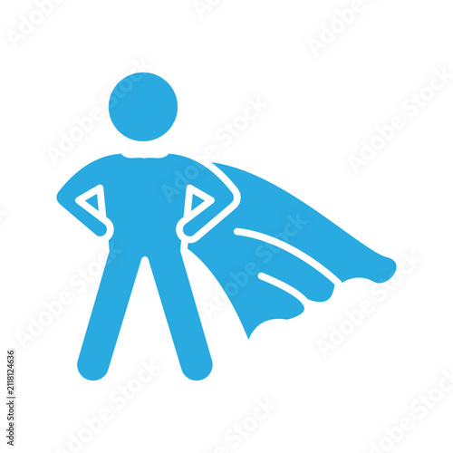 Фотография Minimal black outline icon of a standing superhero character wearing a flowing cape in a confident pose