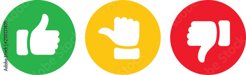 Canvastavla Thumbs up, neutral, and thumbs down icons in colored circles Keywords: thumbs up