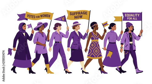 Diverse Women Marching for Equality and Suffrage