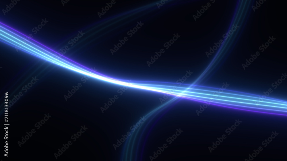 Fototapeta premium Vibrant blue flowing light curves on a dark background, with smooth flowing motion and a futuristic atmosphere, suitable for technology, science and abstract design themes.