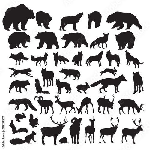 Canvas Print Wild Animal Silhouette Collection – Forest Wildlife and Mammal Vector Set