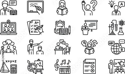 Education Icons Set Line Art Style On White Background academic