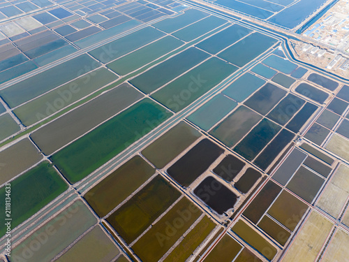 Bild auf Leinwand The view of the salt field，View of the salt field, Salt pan in the salt pool