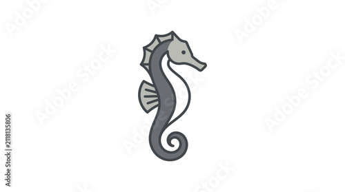 Cuadro en lienzo Gray seahorse marine animal illustration.