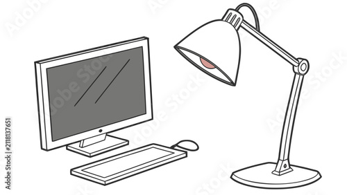 Office desk workspace with computer and lamp computer workspace keyboard