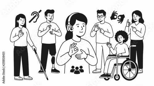 Diverse disabled group illustration representing global accessibility and inclusion.