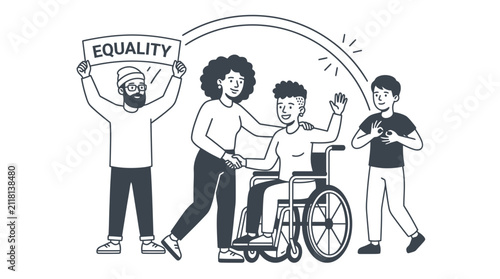 Diverse group advocating for equality and disability inclusion.