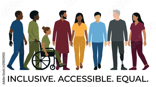 Diverse group of people representing inclusivity accessibility and equality.