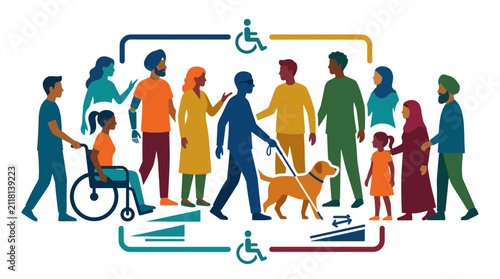Diverse group representing inclusion accessibility and social equality together.
