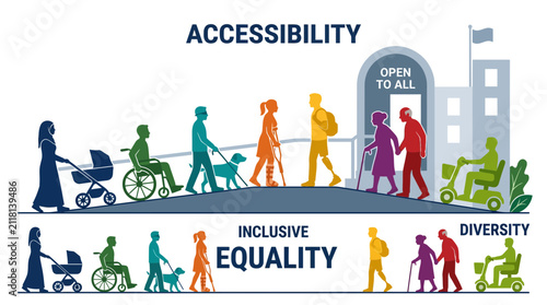 Diverse people and accessibility concept for inclusive equality illustration.