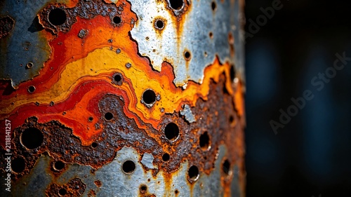 Rusted metal surface with vibrant orange and red corrosion patterns