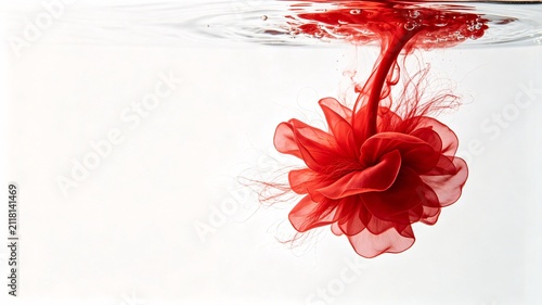 Red ink blooming underwater in white background