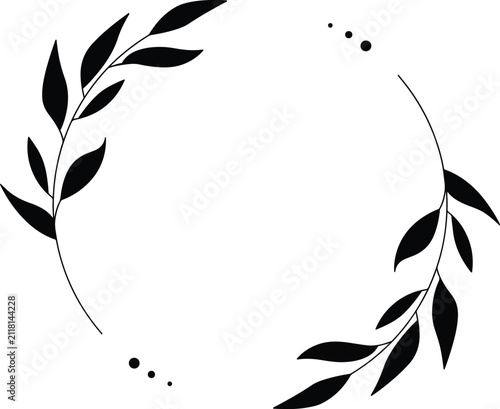 Minimalist Black and White Botanical Leaf Wreath Vector Frame 2026