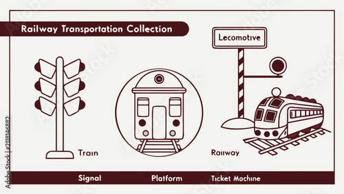 Foto Railway transportation and train station infrastructure collection with railroad
