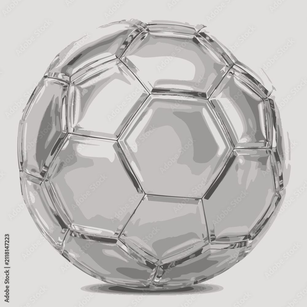 Naklejka premium A shiny silver metallic soccer ball with geometric facets on a light background