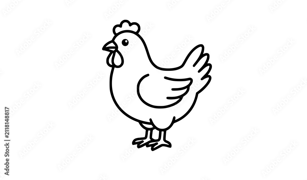Fototapeta premium Cute Chicken Line Icon Minimal Hen Outline Vector Symbol for Farm Poultry and Agriculture Design