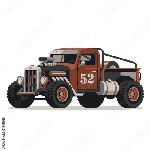 Retro Hot Rod Pickup Truck with Oversized Tires and Supercharger
