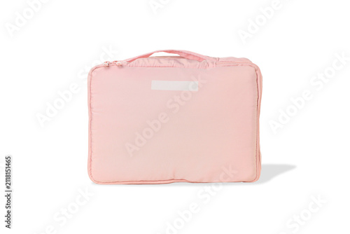Obraz na płótnie Cosmetic bag in pink color for organizing travel items, isolated, PNG