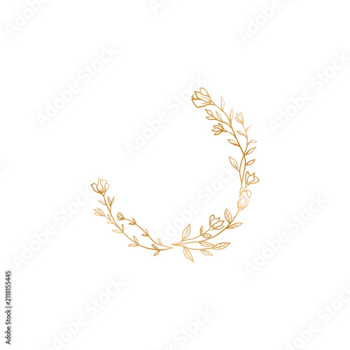 Gold Line Art Floral Arch Border Frame Vector Illustration