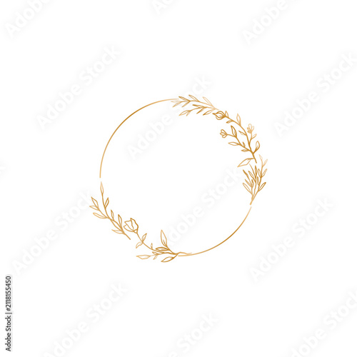 Gold Circle Frame with Delicate Floral Accents Vector Illustration