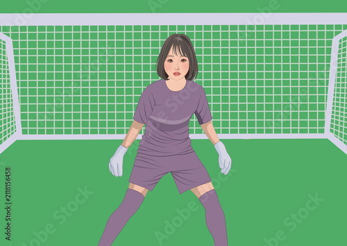 Fototapeta サッカー女子ゴールキーパーのイラスト