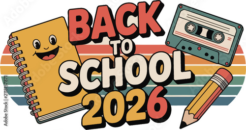 Back to School Illustration with Notebook Pencil Cassette
