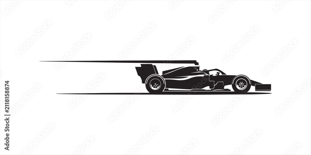Fototapeta premium Image of a Formula 1 motorsport speed car vector illustrated halfside silhouette shadows racing