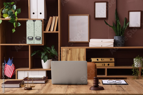 Law office desk with laptop...