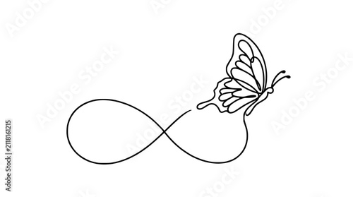 Cuadro en lienzo Continuous line drawing of a butterfly transforming into an infinity symbol