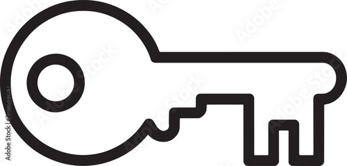 Simple outline key icon representing security and access control isolated on a plain white background vector illustration