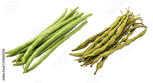 Fresh Green Beans Positioned in Two Clusters.