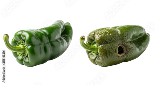 Fresh green bell peppers isolated on white background.