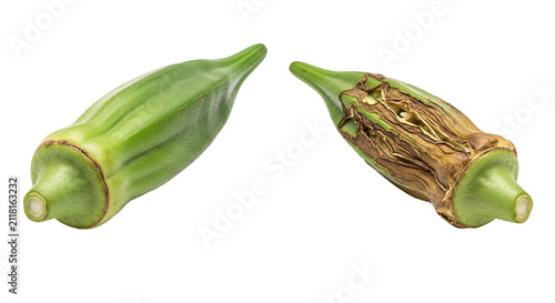 Fresh Green Okra Pods Isolated On White.