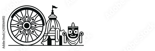 Quadro su tela Jagannath Rath Yatra Festival Illustration with Chariot Wheel, Indian Temple and