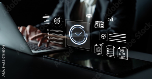 Concept of time management and productivity. Using tools like calendars and checklists to schedule tasks, set goals, and meet project deadlines for business efficiency. Fermion