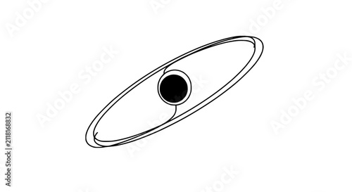 Abstract black hole with swirling accretion disk, minimalist line art, white background