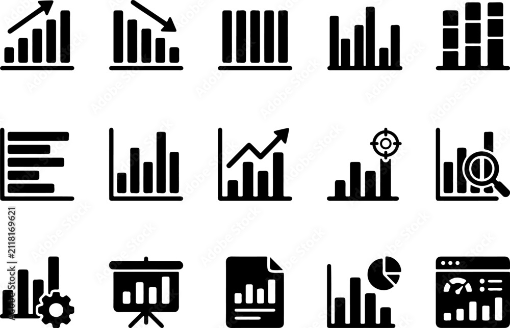 Obraz premium Professional business chart and financial graph icon vector set for data analysis and reporting