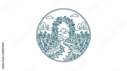 Green floral wreath on white background.