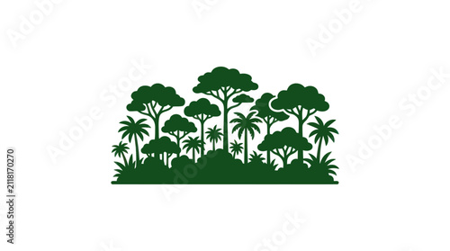 Green trees and palm trees landscape.